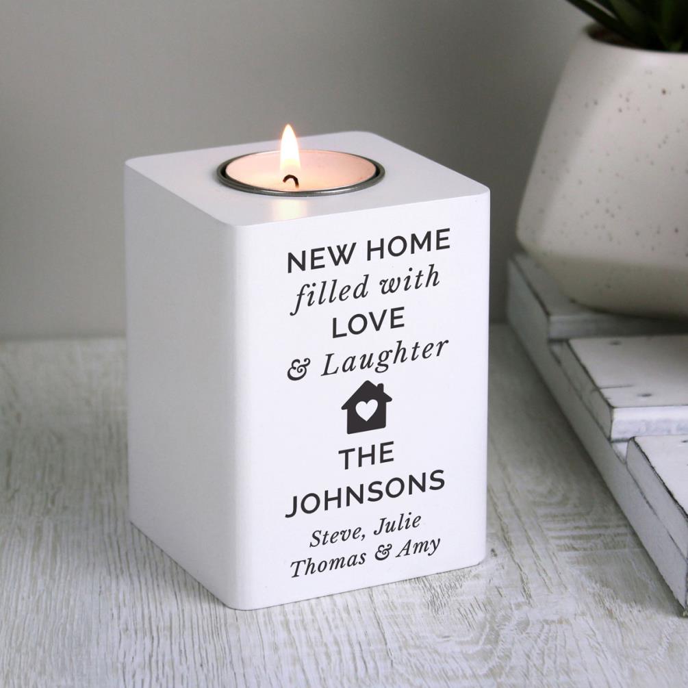 Personalised Home White Wooden Tea Light Holder Extra Image 1
